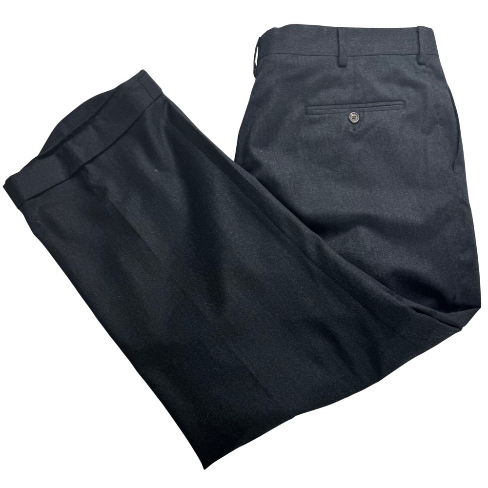 Berle Mens 100% Wool Pleated Cuffed Dress Pant Charcoal Gray Size 46R Fits 42x28